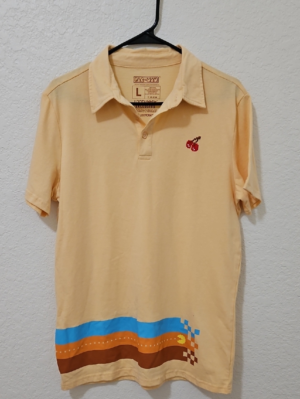 Lootwear Lootcraft Pac-Man Embroidered Cherry Polo - Gold Like Color